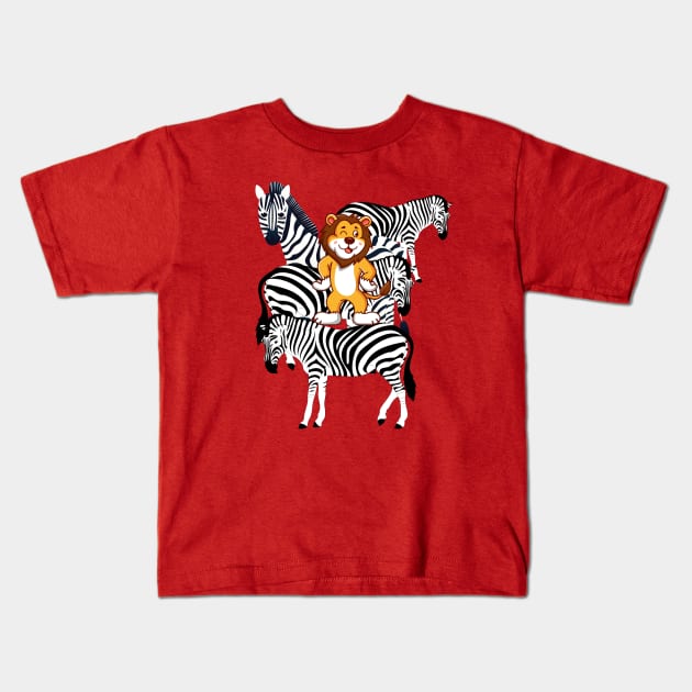 Lion with Zebras Kids T-Shirt by DAZu